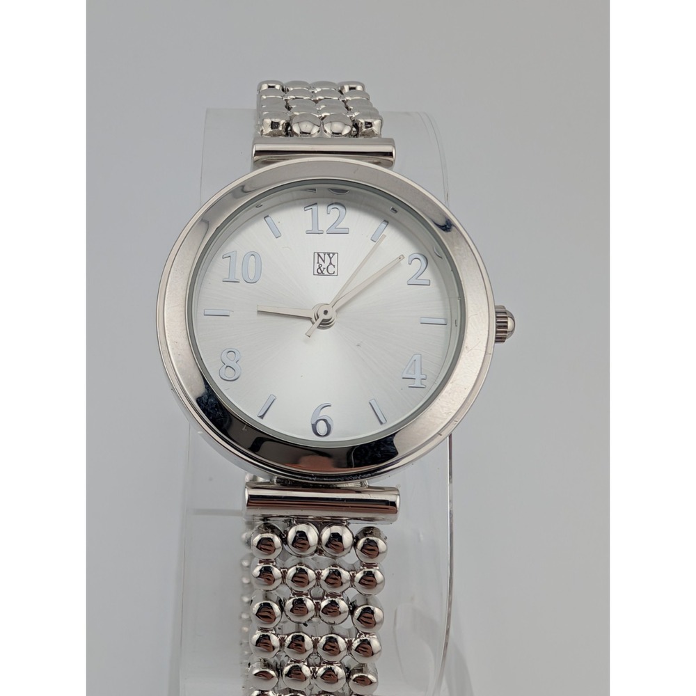 NY&C Watch Women 30mm Silver Case 8" Band- New Battery